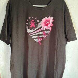 Black Tee with Pink Breast Cancer Ribbon Heart Graphic